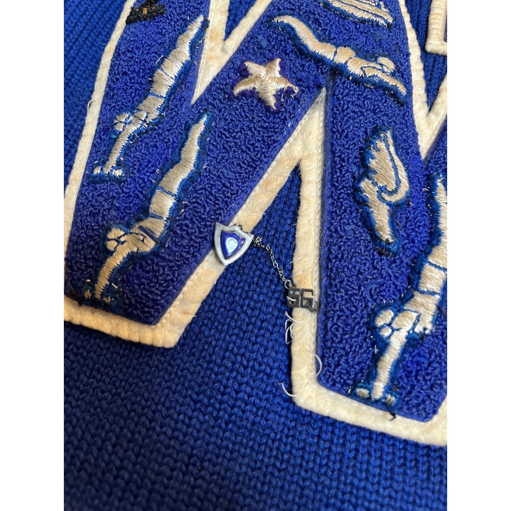 Vintage Mens Royal Blue Wool Letterman Cardigan Sweater W Gymnastics Applique - Picture 5 of 15